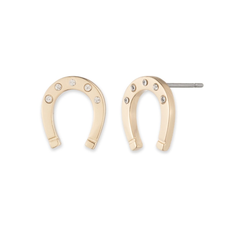 Main Image 1 of Lauren Ralph Lauren Gold Tone Pavé Horseshoe Stud Earrings