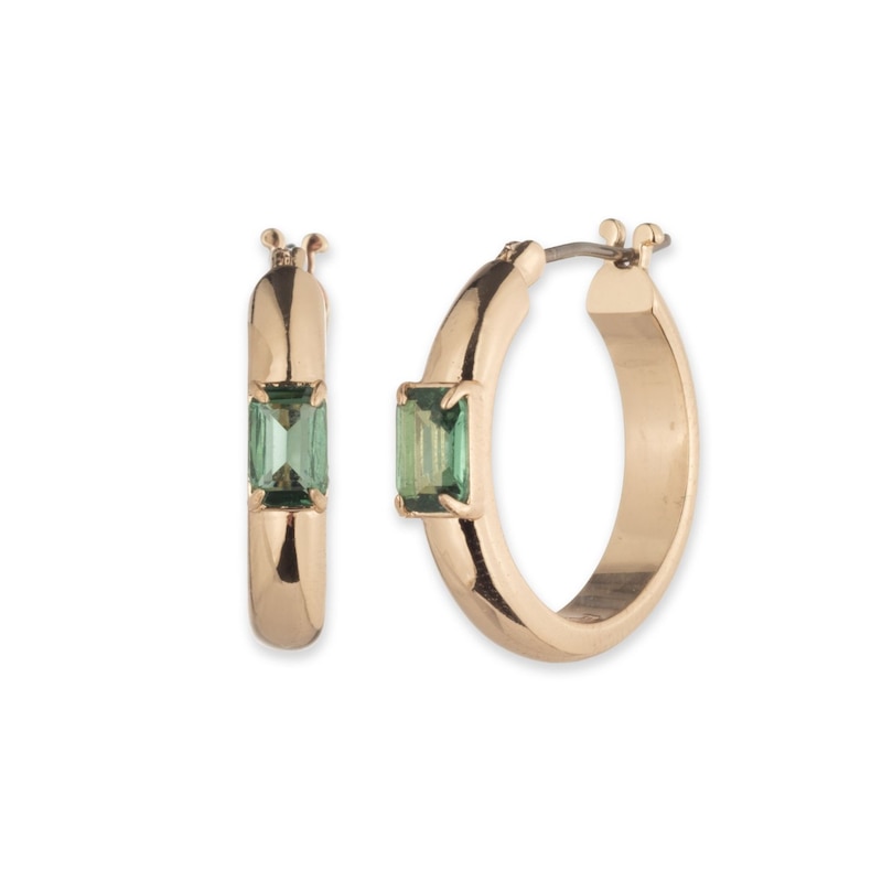 Main Image 1 of Lauren Ralph Lauren Gold Tone & Green Sparkle Huggie Drop Earrings