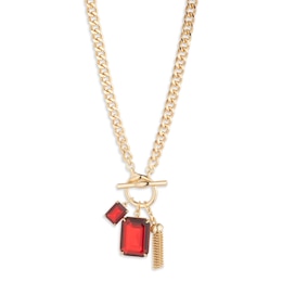 Lauren Ralph Lauren Gold Tone & Red Sparkle Toggle Pendant