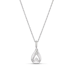 Sterling Silver Diamond Pear Shaped Open Pendant Necklace