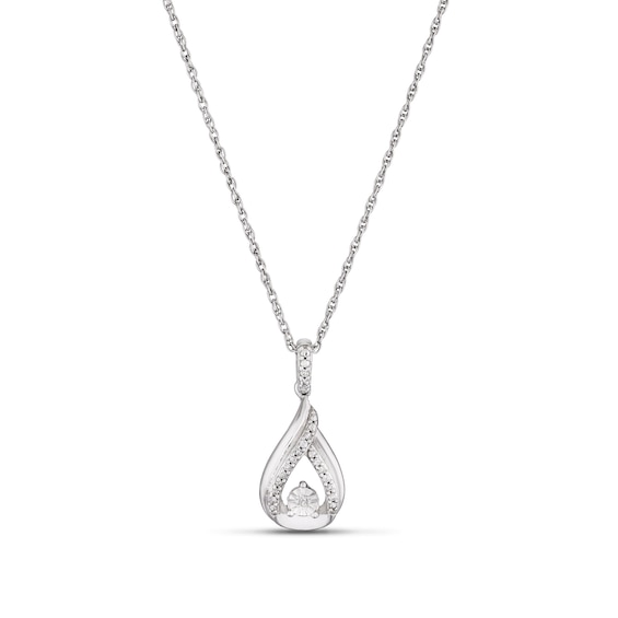 Sterling Silver Diamond Pear Shaped Open Pendant Necklace