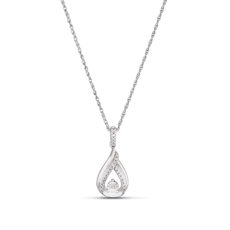 Main Image 1 of Sterling Silver Diamond Pear Shaped Open Pendant Necklace