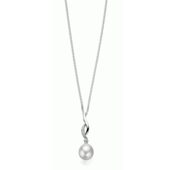 Sterling Silver Cubic Zirconia Cultured Freshwater Pearl