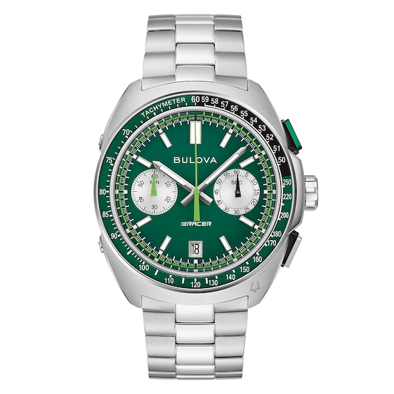 Men's Bulova Racer Chronograph Green Dial & Stainless Steel Watch