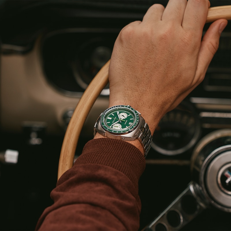 Main Image 6 of Bulova Racer Men's Chronograph Green Dial & Stainless Steel Watch