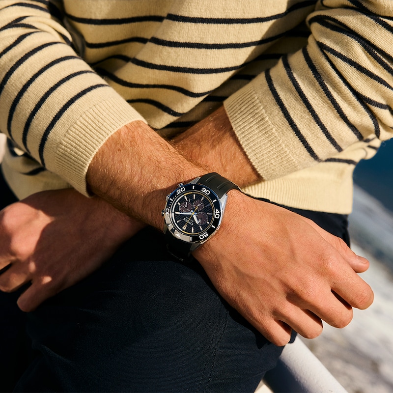 Main Image 5 of Citizen Modern Eco Drive Chronograph Men's Ceramic Bezel & Polyurethane Strap Watch