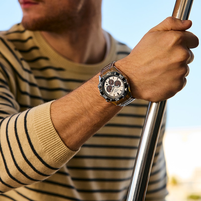 Main Image 4 of Citizen Modern Eco-Drive Chrono 43mm Men's Ceramic Bezel & Stainless Steel Watch