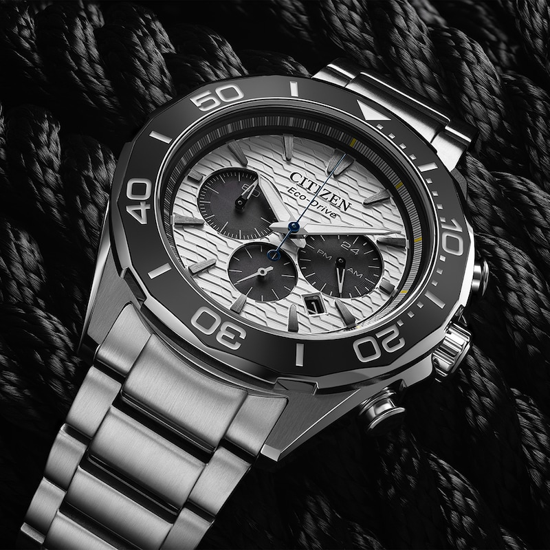 Main Image 6 of Citizen Modern Eco-Drive Chrono 43mm Men's Ceramic Bezel & Stainless Steel Watch