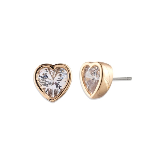 Women's Lauren Ralph Lauren Gold Tone & Cubic Zirconia Heart Stud Earrings