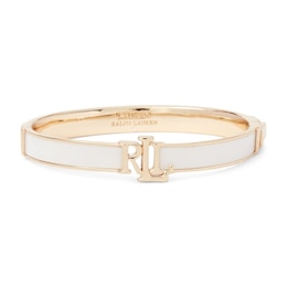 Lauren Ralph Lauren Gold Tone White Enamel Logo Bangle