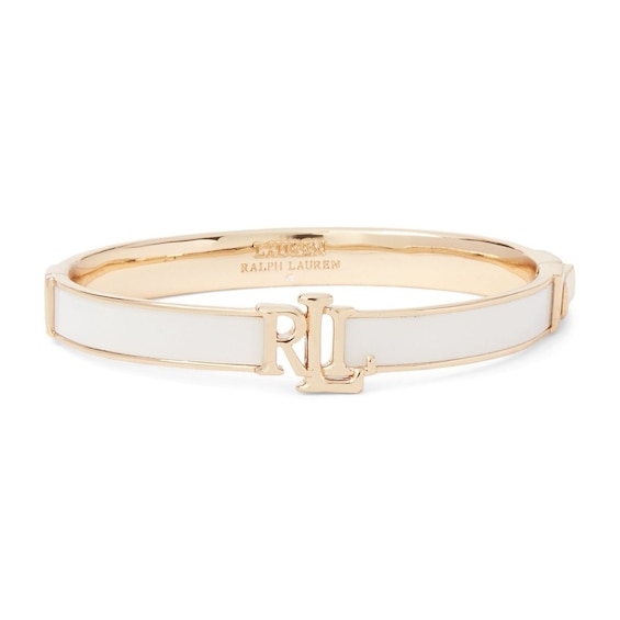Women's Lauren Ralph Lauren Gold Tone White Enamel Logo Bangle