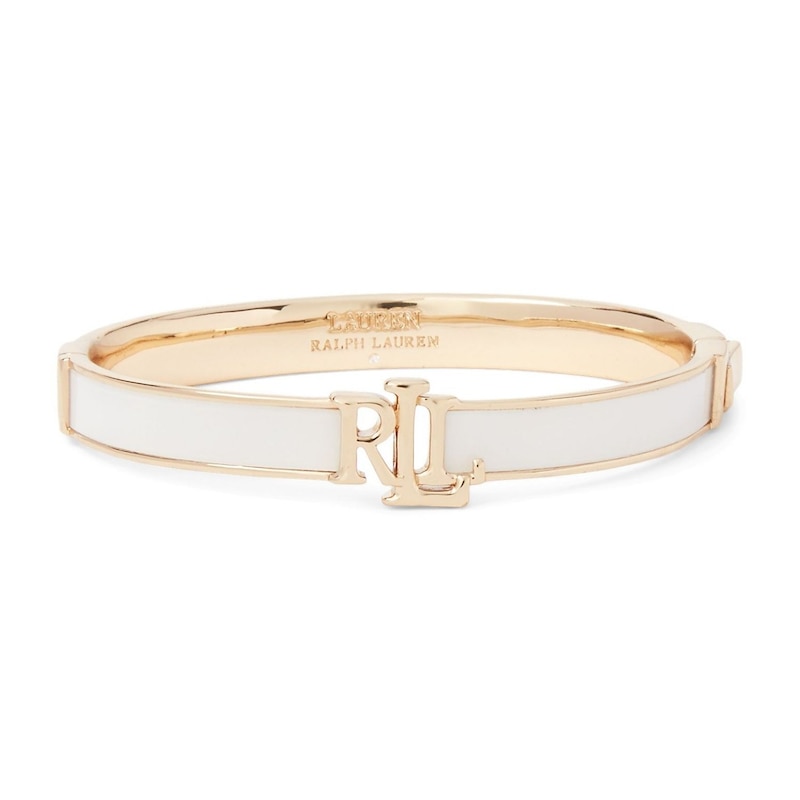 Main Image 1 of Lauren Ralph Lauren Gold Tone White Enamel Logo Bangle