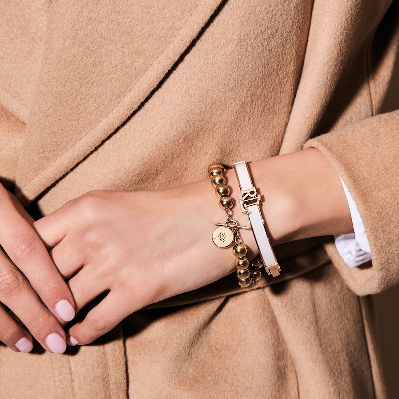 Main Image 3 of Lauren Ralph Lauren Gold Tone White Enamel Logo Bangle