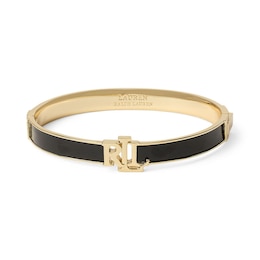 Lauren Ralph Lauren Gold Tone Black Enamel Logo Bangle