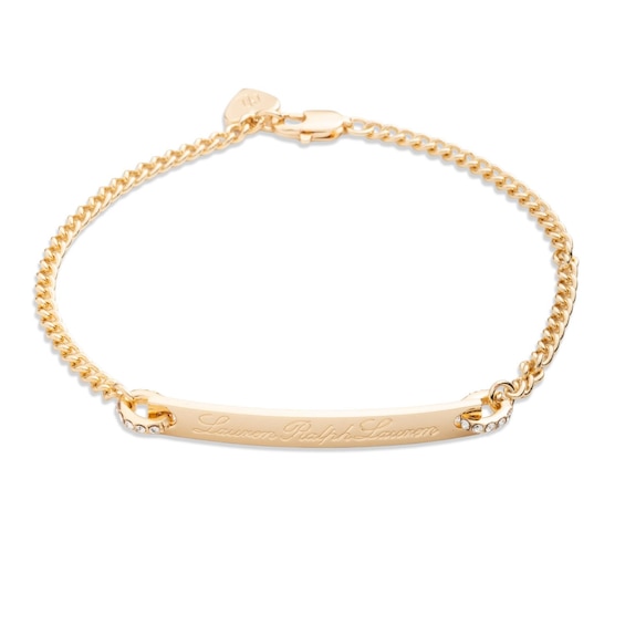 Women's Lauren Ralph Lauren Gold Tone Cubic Zirconia Pavé Script Logo Bracelet