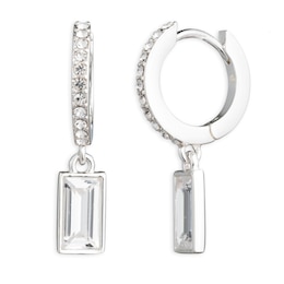 Lauren Ralph Lauren Silver Tone Pavé Baguette Huggie Drop Earrings