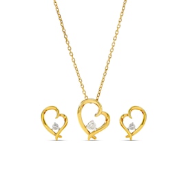 Sterling Silver & 24ct Yellow Gold Plated Vermeil 0.15ct Diamond Heart Jewellery Set
