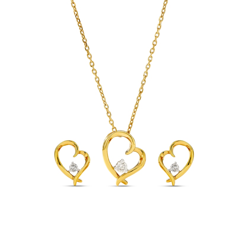 Main Image 1 of Sterling Silver & 24ct Yellow Gold Plated Vermeil 0.15ct Diamond Heart Jewellery Set