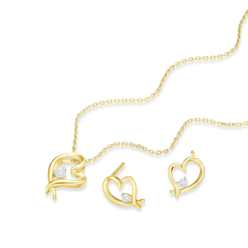 Main Image 2 of Sterling Silver & 24ct Yellow Gold Plated Vermeil 0.15ct Diamond Heart Jewellery Set