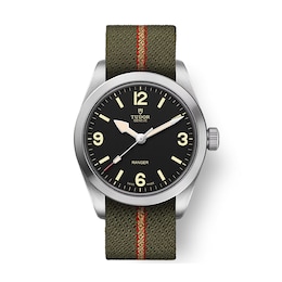 TUDOR Ranger 36mm Black Dial & Green Fabric Strap Watch