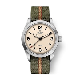 TUDOR Ranger 39mm Beige Dial & Green Fabric Strap Watch