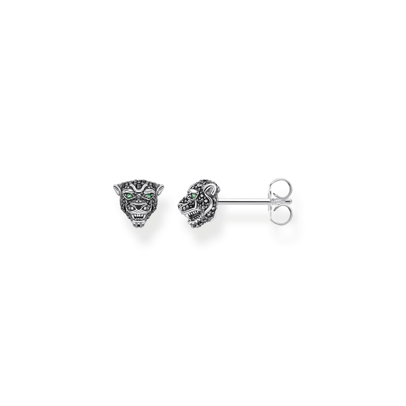 Main Image 1 of Thomas Sabo Rebel at Heart Sterling Silver & Pavé Black Zirconia Cat Stud Earrings