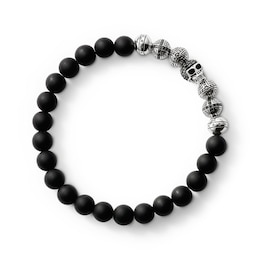 Thomas Sabo Rebel at Heart Obsidian Sterling Silver Cross & Skull Beaded Bracelet