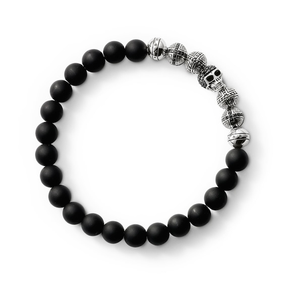Thomas Sabo Rebel at Heart Obsidian Sterling Silver Cross & Skull Beaded Bracelet