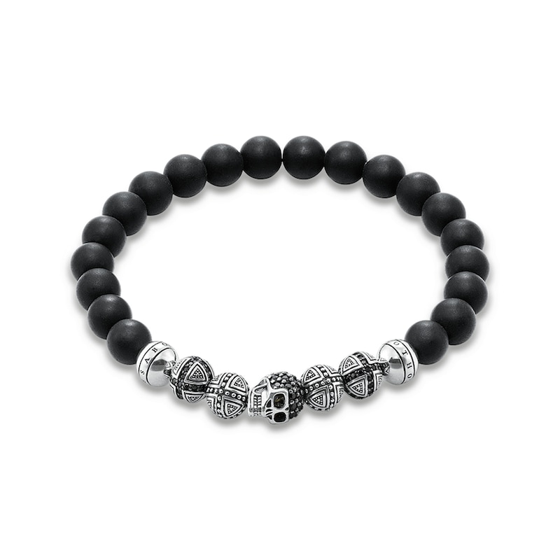 Main Image 2 of Thomas Sabo Rebel at Heart Obsidian Sterling Silver Cross & Skull Beaded Bracelet