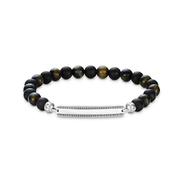 Thomas Sabo Rebel at Heart Sterling Silver Obsidian & Tigers Eye Beaded Bracelet