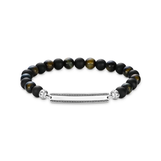 Men's Thomas Sabo Rebel At Heart Sterling Silver Obsidian & Tigers Eye Beaded Bracelet