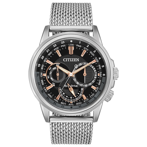 Men's Citizen Eco-Drive Calendrier Stainless Steel Mesh Bracelet Watch