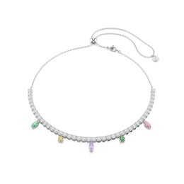 Swarovski x Ariana Grande Silver Tone & Mixed Colour Crystal Adjustable Tennis Necklace