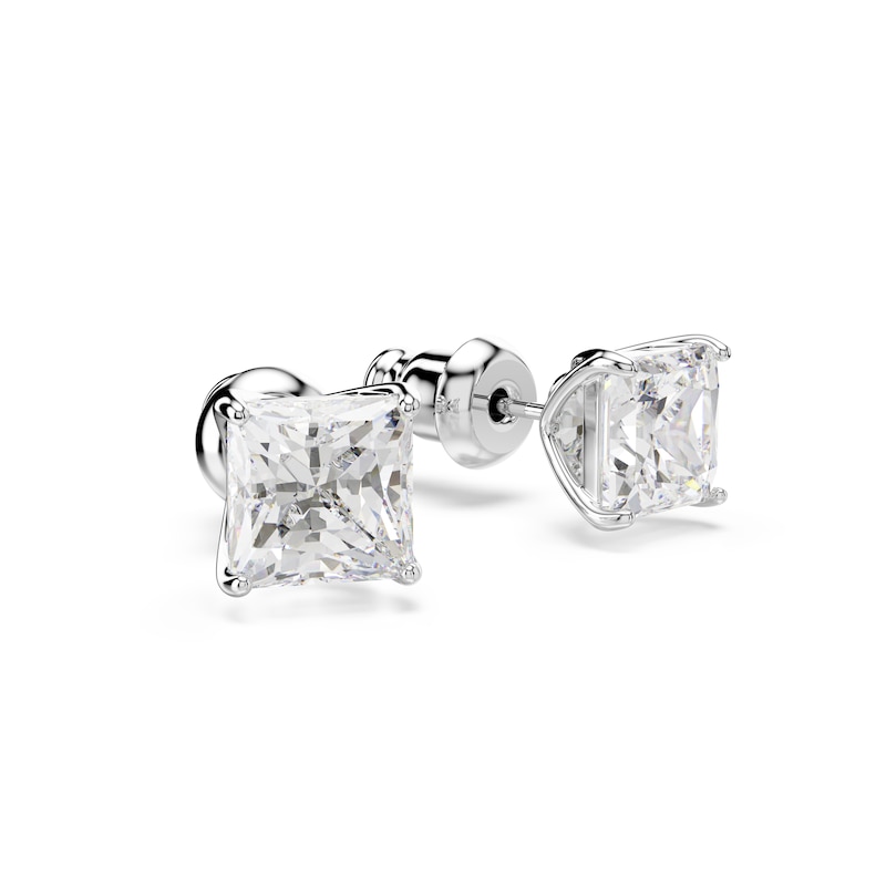Main Image 3 of Swarovski Stilla Attract Silver Tone 6mm Zirconia Square Stud Earrings