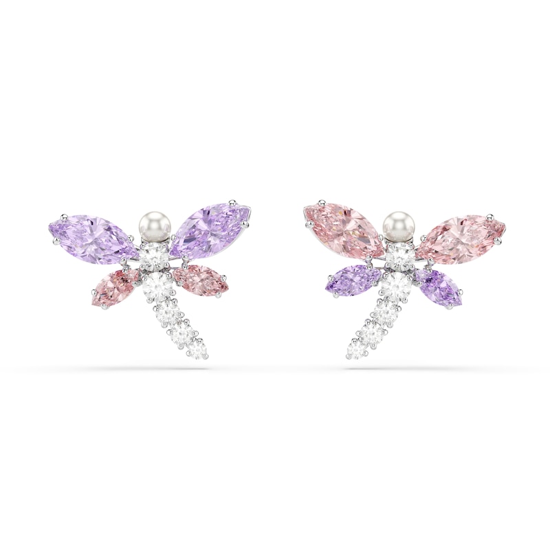 Main Image 1 of Swarovski x Ariana Grande Silver Tone & Mixed Colour Crystal Dragonfly Stud Earrings