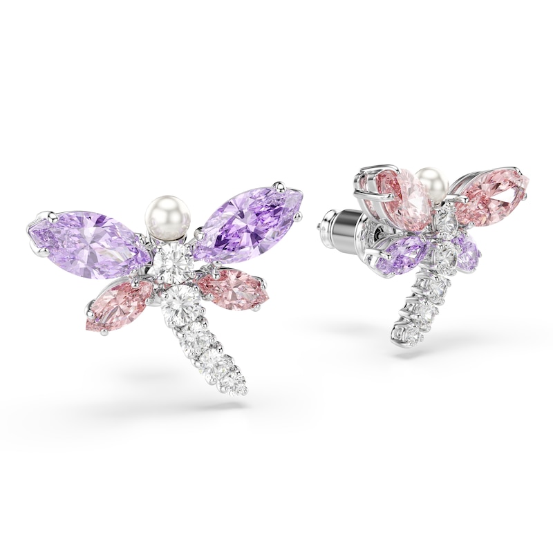 Main Image 3 of Swarovski x Ariana Grande Silver Tone & Mixed Colour Crystal Dragonfly Stud Earrings