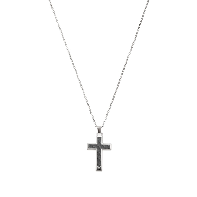 Emporio Armani Men's Steel & Carbon Fibre Cross Necklace