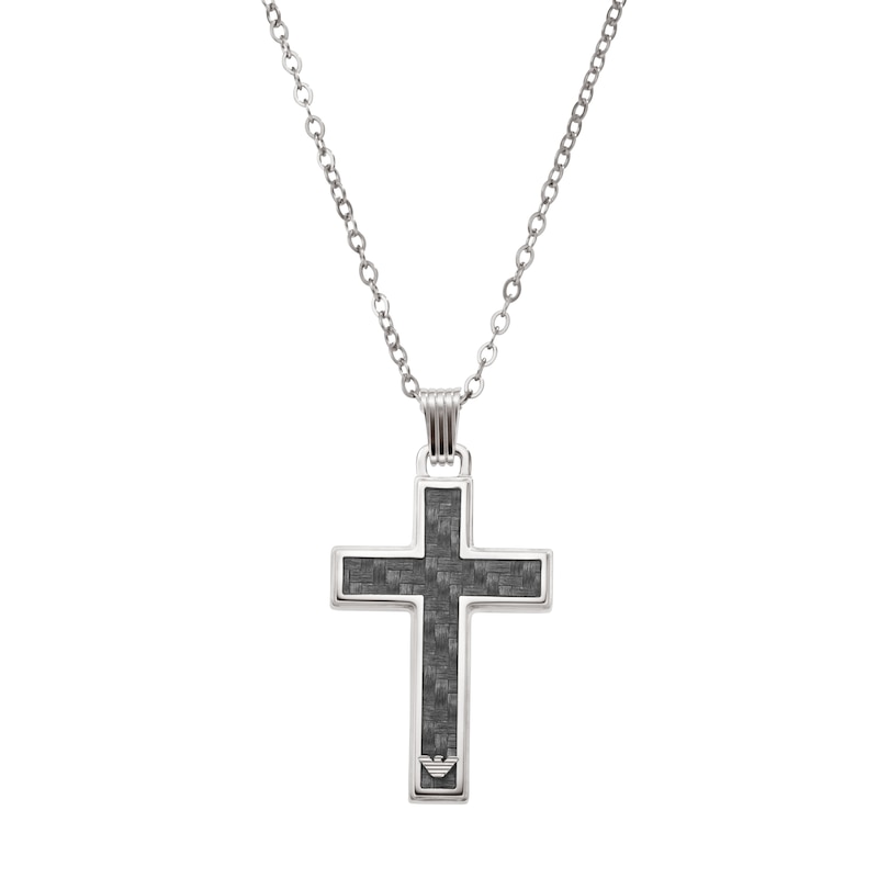 Emporio Armani Men's Steel & Carbon Fibre Cross Necklace