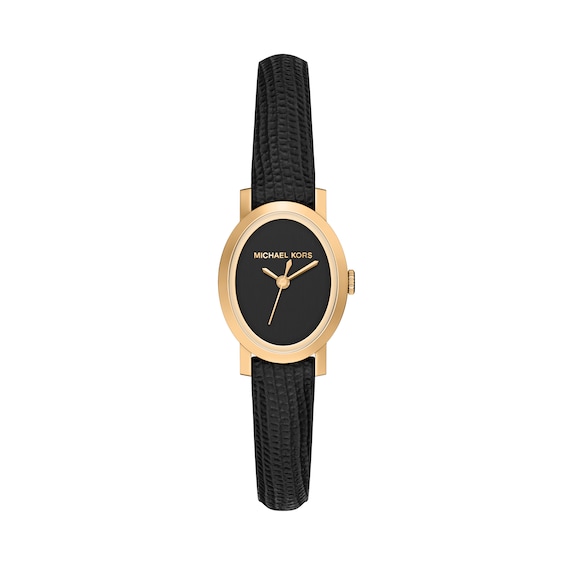 Women's Michael Kors Maude 21Mm Black Leather Strap Watch