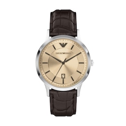 Emporio Armani Men's 43mm Silver Dial & Brown Leather Strap Watch