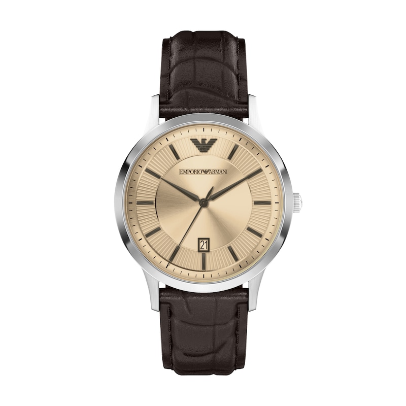 Main Image 1 of Emporio Armani Men's 43mm Silver Dial & Brown Leather Strap Watch