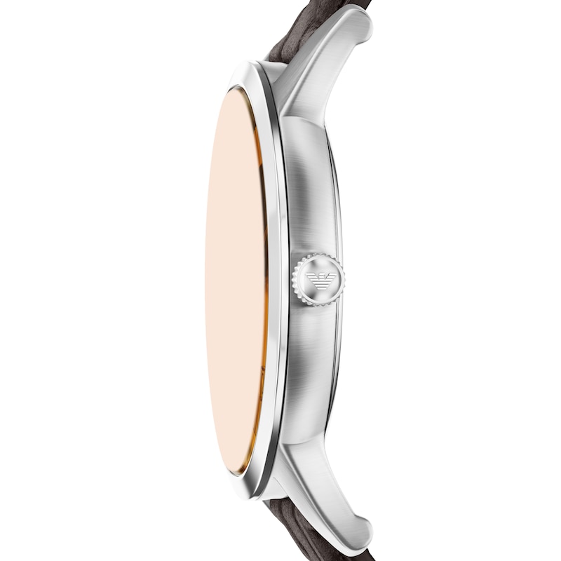 Main Image 3 of Emporio Armani Men's 43mm Silver Dial & Brown Leather Strap Watch
