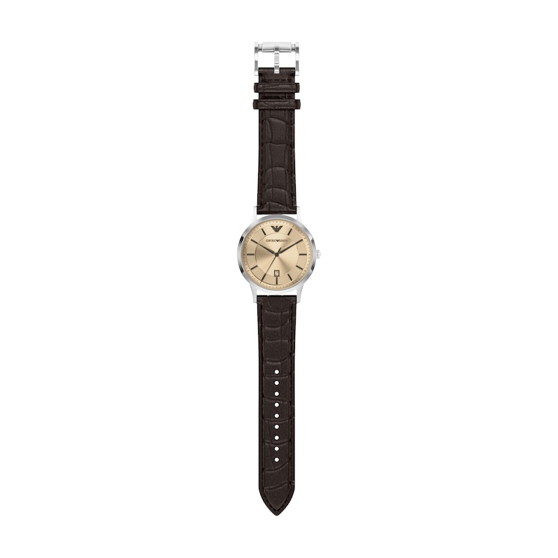 Main Image 5 of Emporio Armani Men's 43mm Silver Dial & Brown Leather Strap Watch