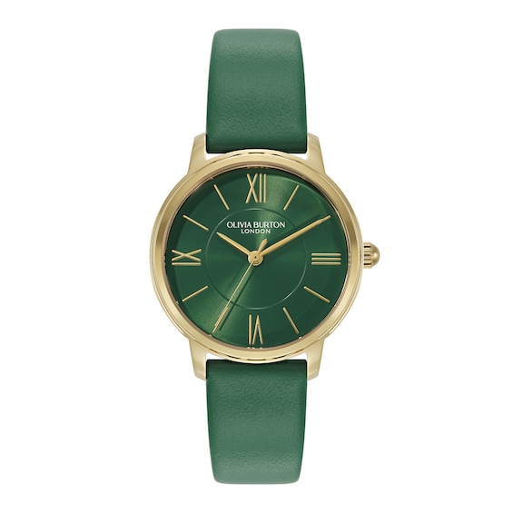 Women's Olivia Burton Classic Westbourne 30Mm Gold Tone & Green Leather Strap Watch
