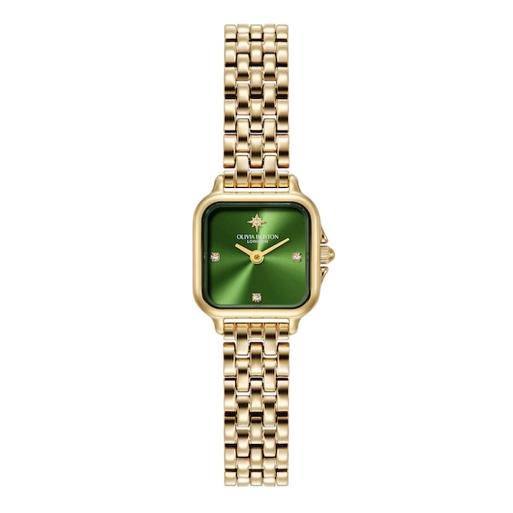 Women's Olivia Burton Mini Grosvenor 20Mm Square Crystal Gold Tone Bracelet Watch