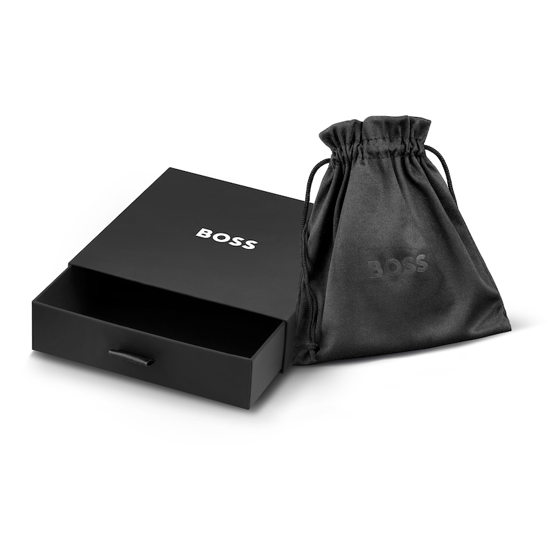 Main Image 7 of BOSS Men's Devon Black Leather & Silver Tone Double Tag Pendant Necklace