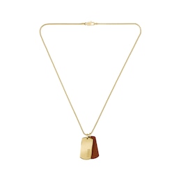 BOSS Men's Devon Brown Leather & Gold Tone Double Tag Pendant Necklace