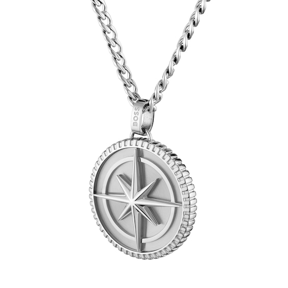 Men's Boss North Silver Tone Medallion Pendant Necklace