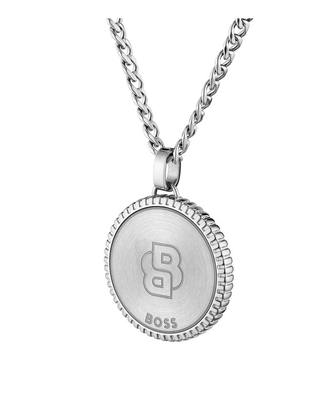 Main Image 1 of BOSS Men's North Silver Tone Medallion Pendant Necklace