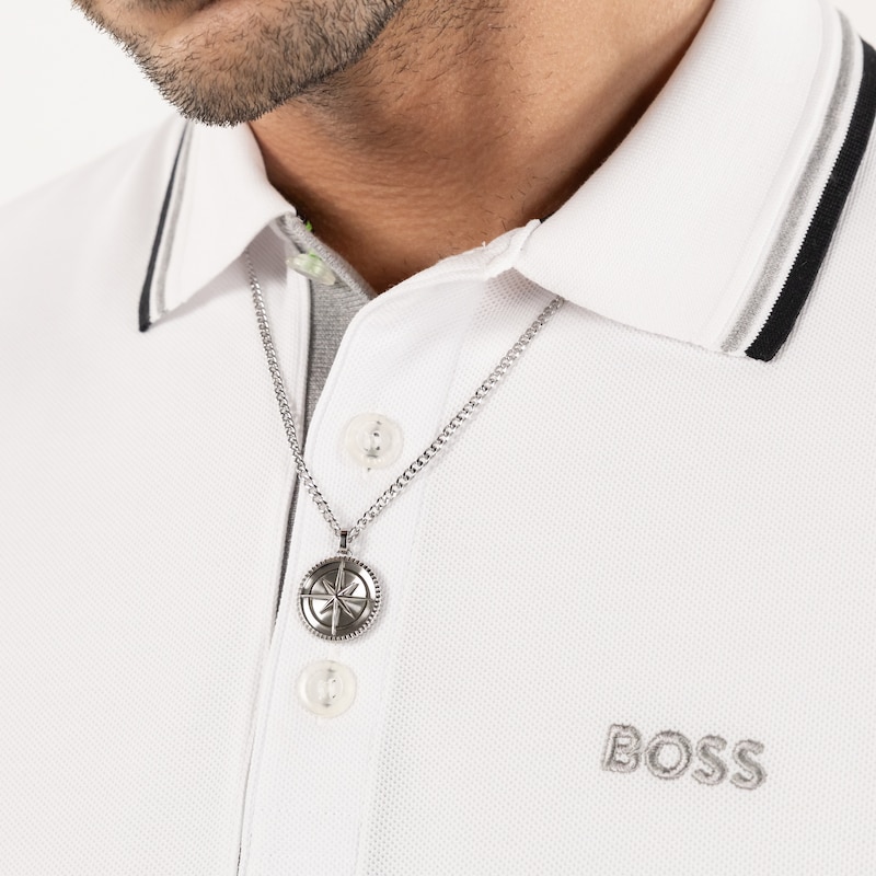 Main Image 4 of BOSS Men's North Silver Tone Medallion Pendant Necklace